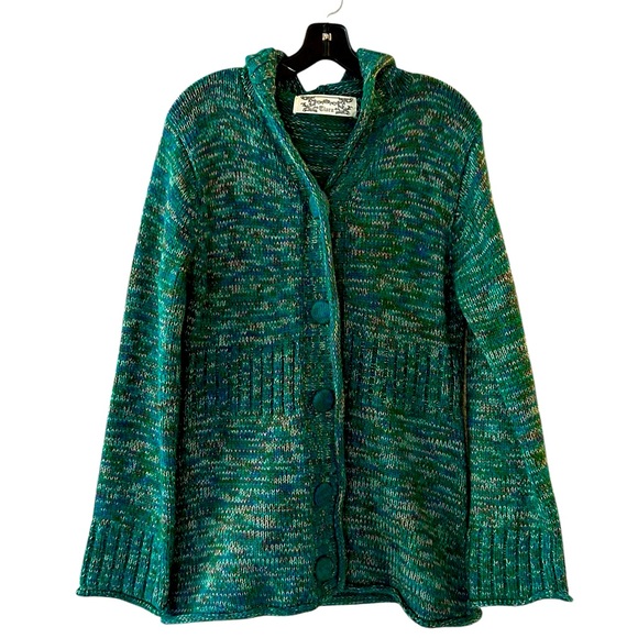 Tiara green knit fitted cardigan button down hooded sweater size Xl - Picture 1 of 11